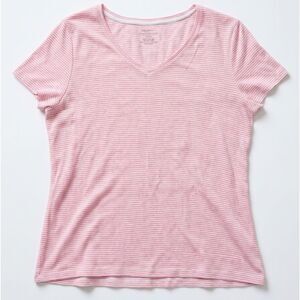 Talbots V-Neck T-Shirt Pink & White Stripes Size XL Petite 100% Cotton Tee